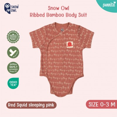 New !!  Snow owl Body Suit  คอลเล็กชั่น Sleeping is my thing เสื้อผ้าเด็ก ชุดเด็กแขน-ขาสั้น 0-3 M - Squid pink